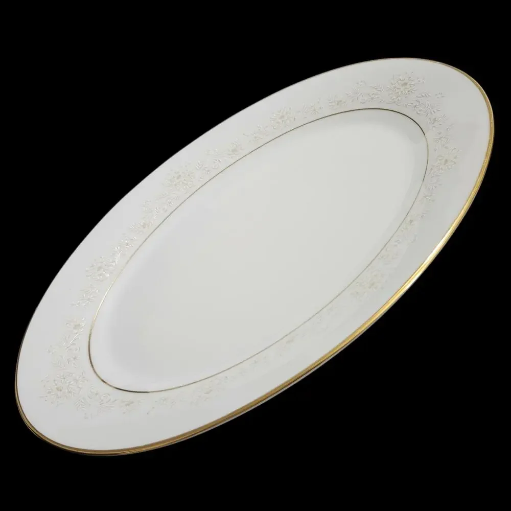 Noritake Dearest 2034 Oval Serving Platter Fine China Japan Gold Trim